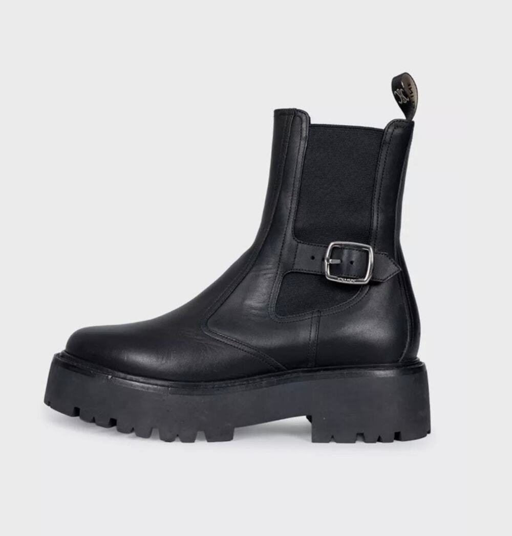 Celine Black Leather Boots with Silver Buckle - EU 39